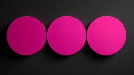 Set of fuchsia round paper notes on a black background. Brainstorming template with copy spaceの素材