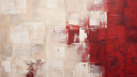 Abstract Oil Painting with overlapping Squares in white and dark red Colors. Artistic Background with visible Brush Strokesの素材