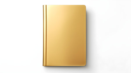 Blank gold notebook on a white background. Business Mockup with Copy Spaceの素材