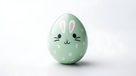 Hand Painted Easter Egg in green colors on a white background. Elegant Easter template with copy spaceの素材
