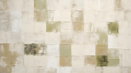 Abstract Oil Painting with overlapping Squares in white and khaki Colors. Artistic Background with visible Brush Strokesの素材
