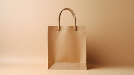 Khaki shopping bag on a light background with copy space. Template for sales and auctionsの素材