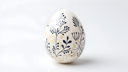Hand Painted Easter Egg in ivory Colors on a white Background. Elegant Easter template with copy spaceの素材
