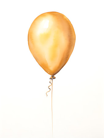 Gold balloon on a white background. Watercolor Template for a Birthday or Greeting Cardの素材