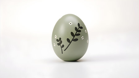 Hand Painted Easter Egg in khaki Colors on a white Background. Elegant Easter template with copy spaceの素材