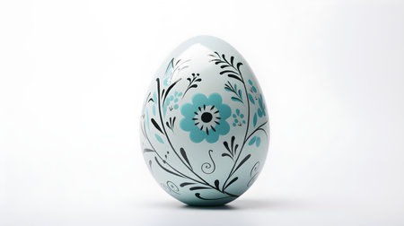 Hand Painted Easter Egg in light blue colors on a white background. Elegant Easter template with copy spaceの素材