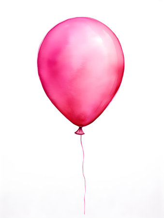 Hot pink balloon on a white background. Watercolor Template for a Birthday or Greeting Cardの素材