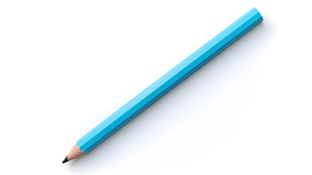 Light Blue Pencil on a white background. Education template with copy spaceの素材