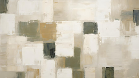 Abstract Oil Painting with overlapping Squares in white and khaki Colors. Artistic Background with visible Brush Strokesの素材