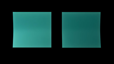 Two green square paper notes on a black background. Brainstorming template with copy spaceの素材