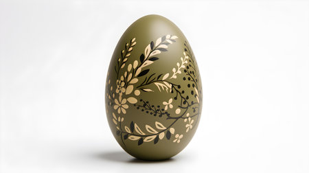 Hand Painted Easter Egg in khaki Colors on a white Background. Elegant Easter template with copy spaceの素材