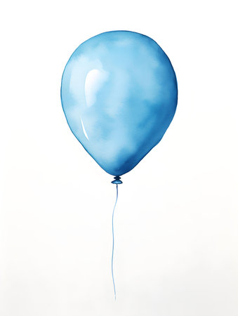 Light blue balloon on a white background. Watercolor Template for a Birthday or Greeting Cardの素材