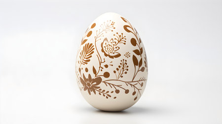 Hand Painted Easter Egg in khaki Colors on a white Background. Elegant Easter template with copy spaceの素材