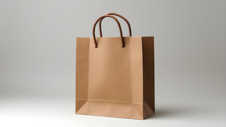 Light Brown Shopping Bag on a light background with copy space. Template for sales and auctionsの素材