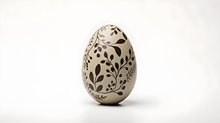 Hand Painted Easter Egg in khaki Colors on a white Background. Elegant Easter template with copy spaceの素材