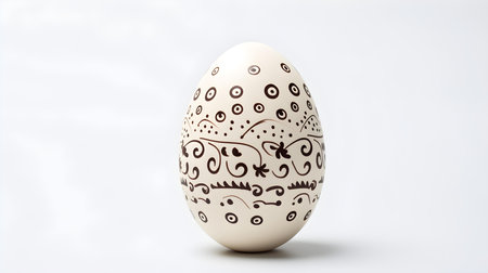 Hand Painted Easter Egg in ivory Colors on a white Background. Elegant Easter template with copy spaceの素材