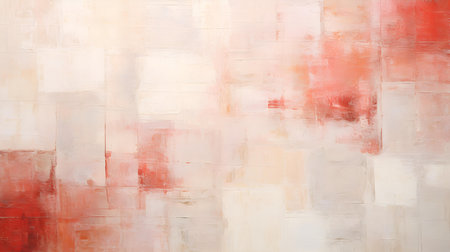 Abstract Oil Painting with overlapping Squares in white and light red Colors. Artistic Background with visible Brush Strokesの素材