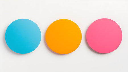 Set of multicolor round paper notes on a white background. Brainstorming template with copy spaceの素材