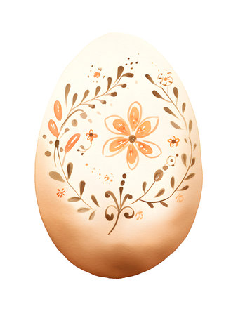 Drawing of an Easter Egg in light brown watercolors. White background with copy spaceの素材