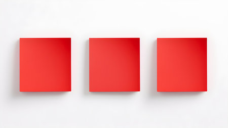 Set of light red square paper notes on a white background. Brainstorming template with copy spaceの素材