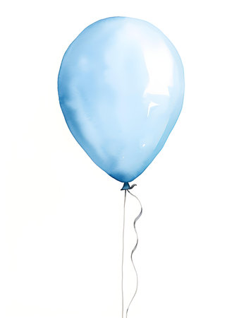 Light blue balloon on a white background. Watercolor Template for a Birthday or Greeting Cardの素材