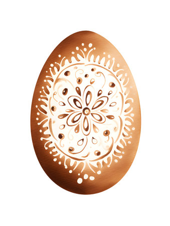 Drawing of an Easter Egg in light brown watercolors. White background with copy spaceの素材
