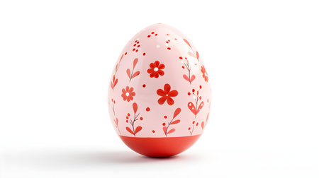 Hand Painted Easter Egg in light red colors on a white background. Elegant Easter template with copy spaceの素材