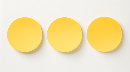 Set of light yellow round paper notes on a white background. Brainstorming template with copy spaceの素材