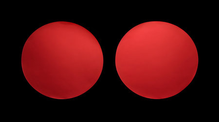 Two light red round paper notes on a black background. Brainstorming template with copy spaceの素材
