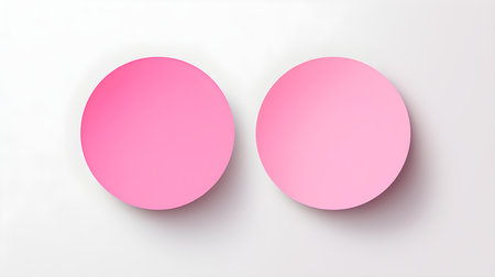 Two light pink round paper notes on a white background. Brainstorming template with copy spaceの素材