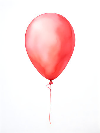 Light red balloon on a white background. Watercolor Template for a Birthday or Greeting Cardの素材