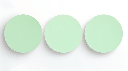 Set of light green round paper notes on a white background. Brainstorming template with copy spaceの素材