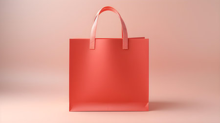 Light Red Shopping Bag on a light background with copy space. Template for sales and auctionsの素材