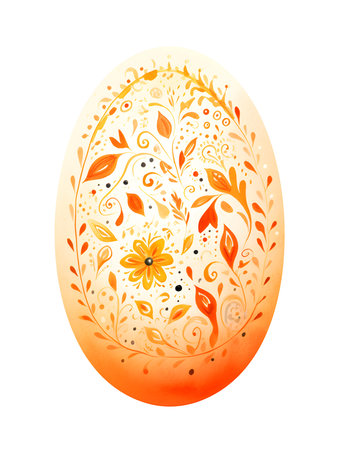 Drawing of an Easter Egg in light orange watercolors. White background with copy spaceの素材