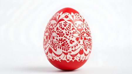 Hand Painted Easter Egg in light red colors on a white background. Elegant Easter template with copy spaceの素材