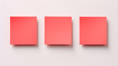Set of light red square paper notes on a white background. Brainstorming template with copy spaceの素材