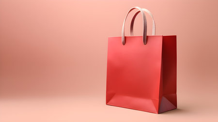 Light Red Shopping Bag on a light background with copy space. Template for sales and auctionsの素材
