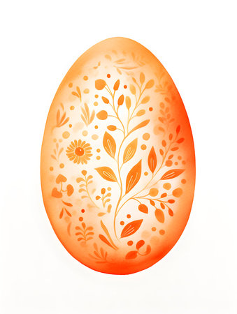 Drawing of an Easter Egg in orange watercolors. White background with copy spaceの素材