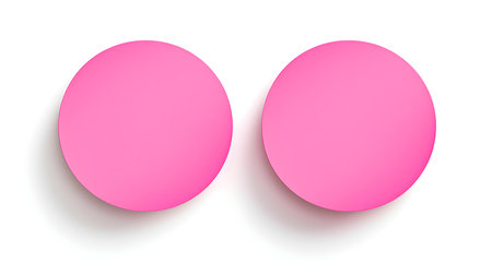 Two pink round paper notes on a white background. Brainstorming template with copy spaceの素材