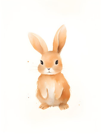 Watercolor drawing of a light orange bunny on a white background. Easter Card Template with Copy Spaceの素材