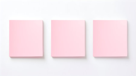 Set of light pink square paper notes on a white background. Brainstorming template with copy spaceの素材