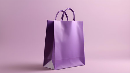 Purple shopping bag on a light background with copy space. Template for sales and auctionsの素材