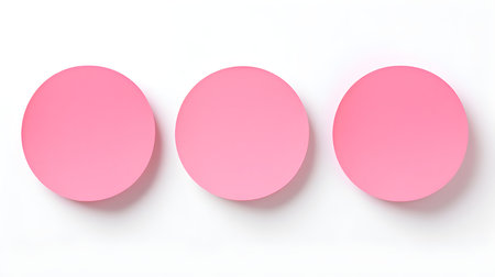 Set of pink round paper notes on a white background. Brainstorming template with copy spaceの素材