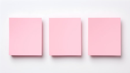 Set of pink square paper notes on a white background. Brainstorming template with copy spaceの素材