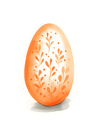 Drawing of an Easter Egg in orange watercolors. White background with copy spaceの素材