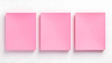 Set of pink square paper notes on a white background. Brainstorming template with copy spaceの素材