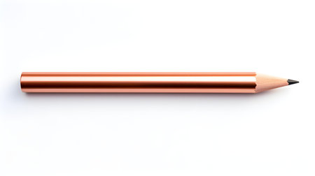 Rose Gold Pencil on a white background. Education template with copy spaceの素材