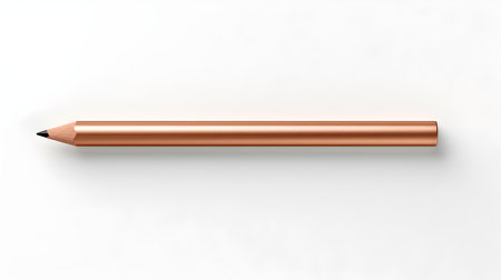 Rose Gold Pencil on a white background. Education template with copy spaceの素材