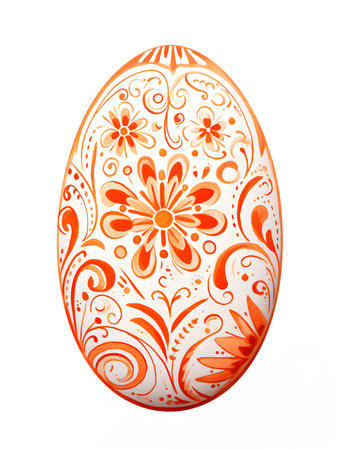 Drawing of an Easter Egg in orange watercolors. White background with copy spaceの素材