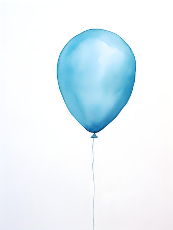 Sky Blue Balloon on a white background. Watercolor Template for a Birthday or Greeting Cardの素材